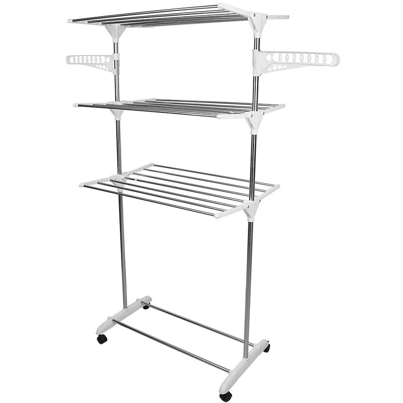 Hofuton Étendoir à Linge Pliable, Séchoir à Vêtements Mobile, Etendage à Linge, 3 Etages 4 Roues, Ailes Latérales, Tubes en Acier Inoxydable avec