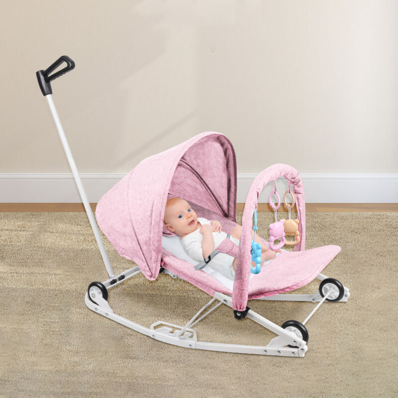 Wyctin - Hofuton Transat Bébé avec 4 Réglages de Vitesse et Dossier Réglable sur 3 Positions, Poussette Bébé Pliable avec Arche de Jeux Jouets,