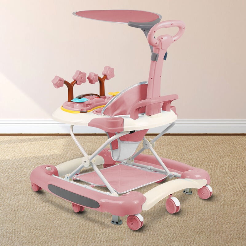 Hofuton Trotteur Bébé, Trotteur Marche Bébé Pliable, Réglable en Hauteur, Anti-renversemen avec Roues Silencieuses à 360°, Plateau Repas et Plateau