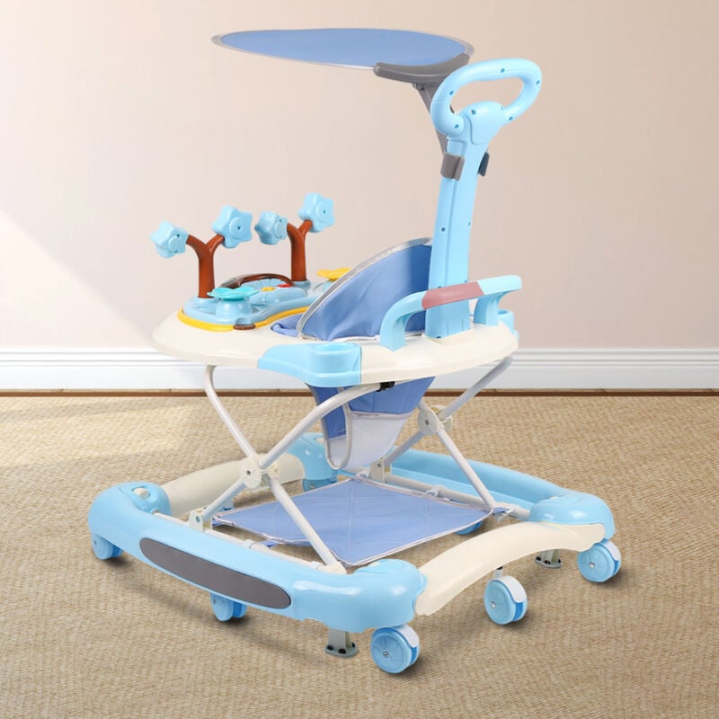 Hofuton Trotteur Bébé, Trotteur Marche Bébé Pliable, Réglable en Hauteur, Anti-renversemen avec Roues Silencieuses à 360°, Plateau Repas et Plateau