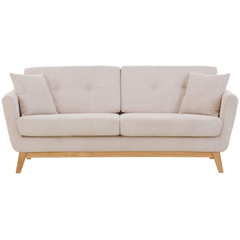Concept-usine - Canapé scandinave 3 places velours côtelé - piètement bois - hoga