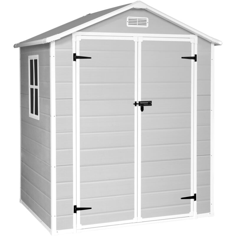 Abri de Jardin en Résine Aqua 2.6 avec fenêtre - Inclut le Sol - Grande Porte Double - Gris Blanc - Cabane extérieur - Cabanon rangement et stockage