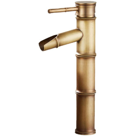 Hohe Bambusarmatur, Wasserfall-Waschtischarmatur, Einloch-Warm- und Kaltwasserarmatur erhältlich, Messing-Badarmatur, 3-fach gebrochene Dichtungen