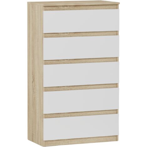 Hohe Flurkommode mit Schubladen, Sonoma Mix Weiß - 70 x 40 x 121 cm - Modern R5