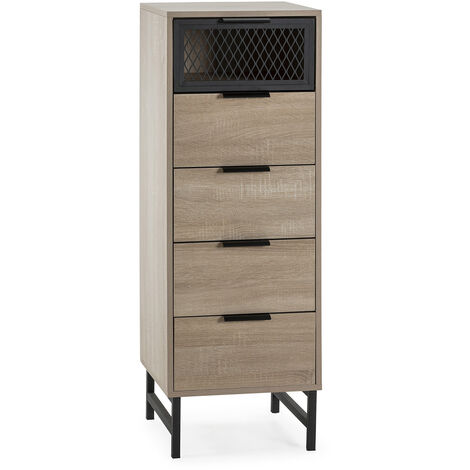 Hohe Kommode Hera, 4 Schubladen, 1 Tür, Holzfarbe