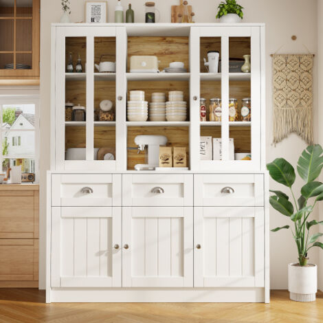 Hohe Kücheneinheit mit Schubladen, separater weißer Vitrinenschrank 140x38,5x175 cm