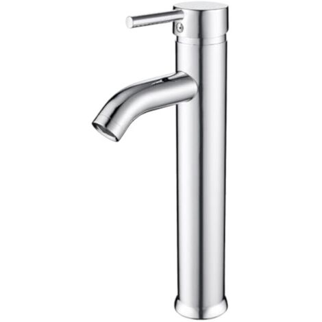 Hohe Waschtischarmatur, Einhebelmischer für Aufsatzwaschbecken, Warm- und Kaltwasser einstellbar, Messing-Waschtischmischer, verchromt