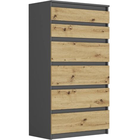 Hohe Wohnzimmerkommode mit Schubladen, Anthrazit Mix Artisan - 70 x 40 x 128 cm - Modern R6