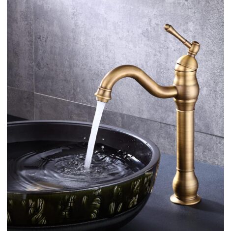 Hoher Badezimmer-Wasserhahn Antik-Messing Einhebel-Einhand-Waschtischarmatur 360 drehbare Waschtisch-Mischbatterie für Badezimmer Ulisem