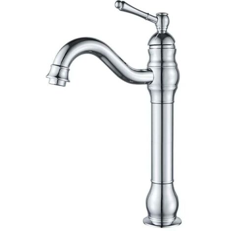 Hoher Badezimmerhahn, um 360 ° drehbar, Waschtischmischer, Retro-Klassiker, Badezimmerhahn, Messing-Waschtischhahn, Silber