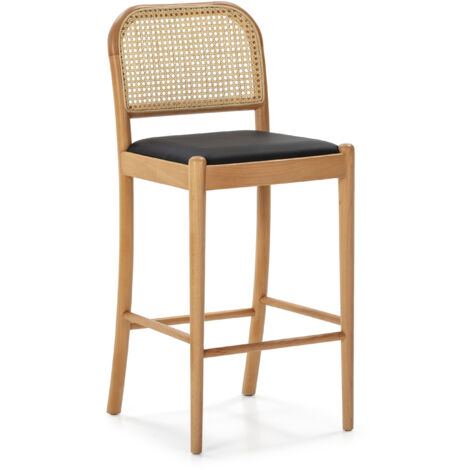 Hoher Hocker 43X47X97 Naturholz/Kunstleder Xh 23B Schwarz/Naturrattan