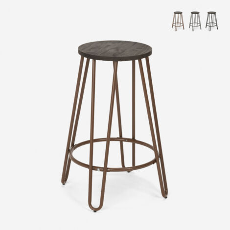Hoher Hocker Industrielles Design Metall Holz für Bars, Restaurants, Küchen Carbon Top - Braun
