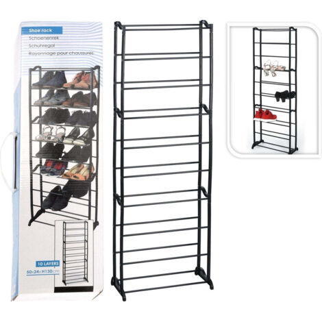 Hohes schwarzes Schuhregal, 10 Ebenen