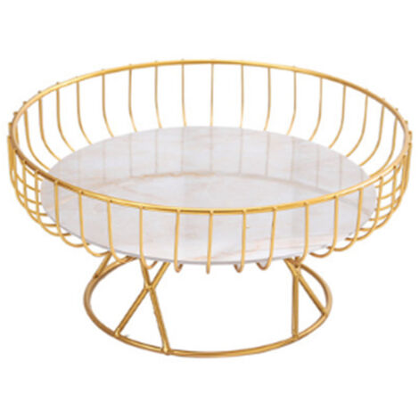 Hohler Designer-Obstkorb mit Eisenbeinen und goldener Marmorplatte – praktisch und dekorativ zum Servieren