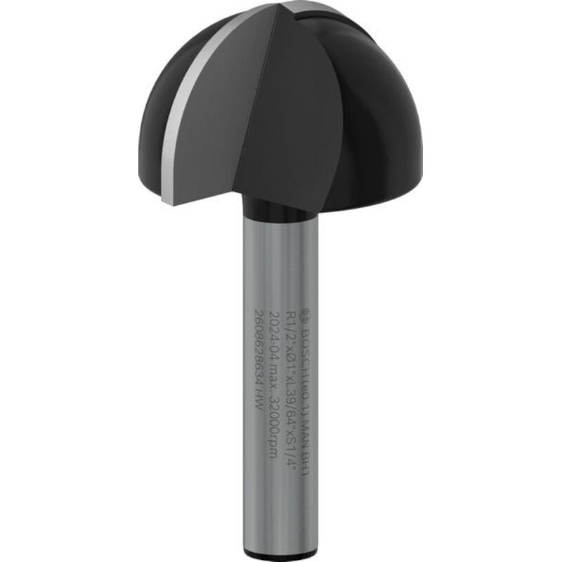 Fresa a gola, 1/4 di pollice, R1 12,7 mm, D 25,4 mm, L 15,6 mm, G 49 mm