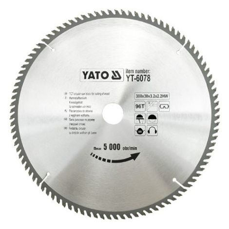 Hoja de sierra circular con carburos sinterizados 300x30mm T96 Yato YT-6078