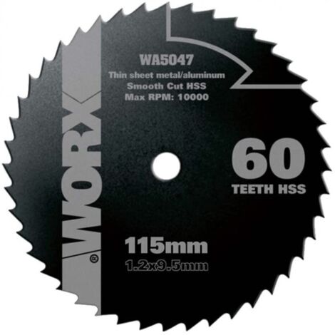 Hoja de sierra circular HSS WA5047 de 120 mm y 60 dientes para Worxsaw, para cortar metal y plástico, compatible con WX423, WX424 y WX425 - Worx