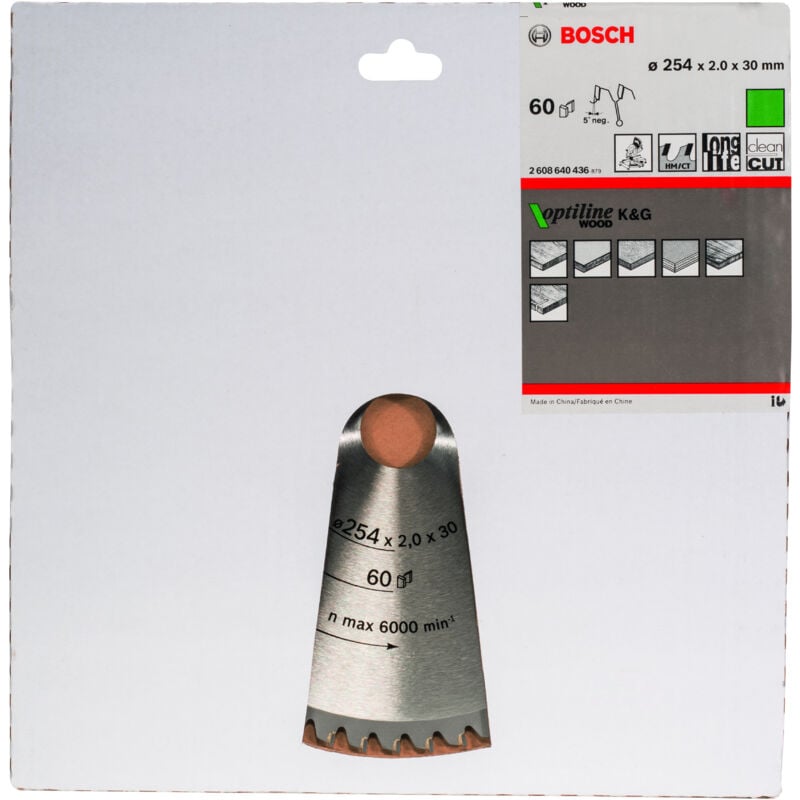 

BOSCH 2608640436 Hoja de sierra circular Optiline Wood 254 x 30 x 2,0 mm 60