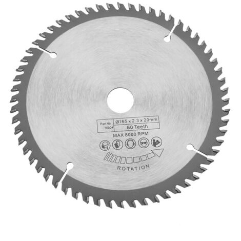 Hoja de sierra circular TCT de 165 mm, disco de corte giratorio plateado para cortar madera, 60 dientes + 1 anillo reductor