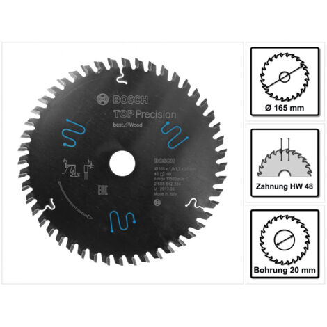 Hoja de sierra circular Top Precision Best Wood 165x20x18 48  BOSCH 2608642384