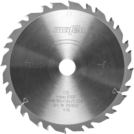 Hoja de sierra GT, 160 x 1,2/1,8 x 20 mm, Z28 - 7, 3WZ/FZ, para corte universal en el madera 92602