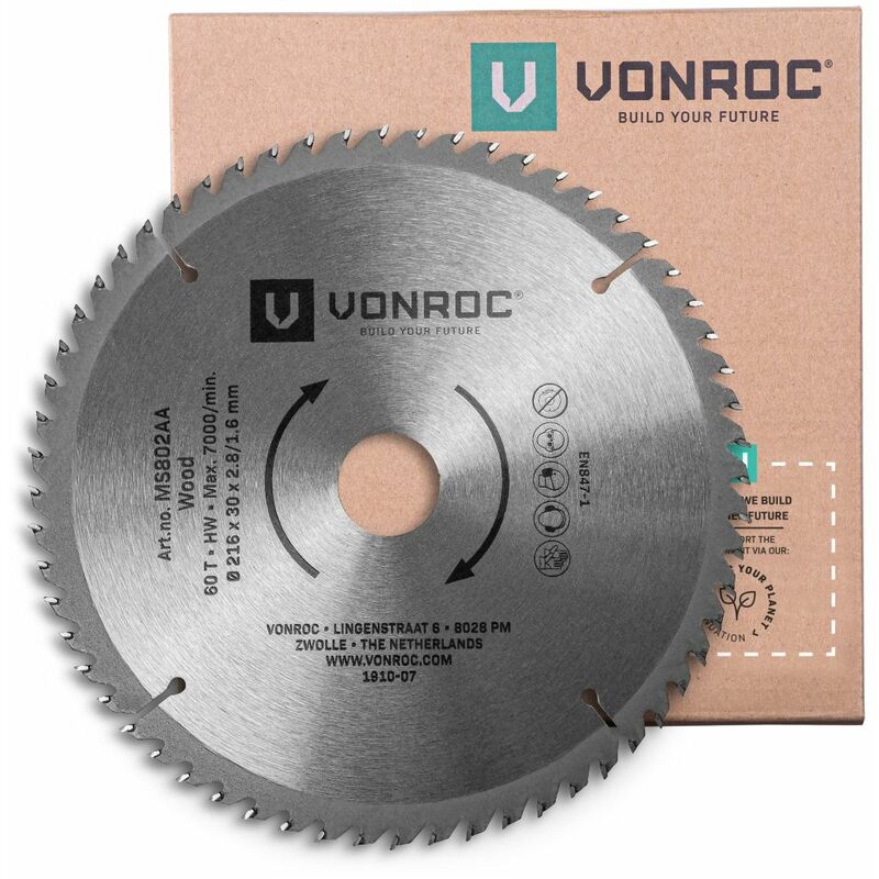 

Hoja de sierra universal VONROC 216mm - 60 dientes - para madera - adecuada para ingletadoras y sierras de mesa.