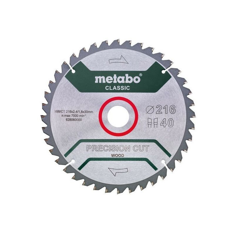 

Metabo 628060000 Hoja sierra Metal duro HW CT Precision Cut 216x30 mm Dientes 48 DI 5º negativos