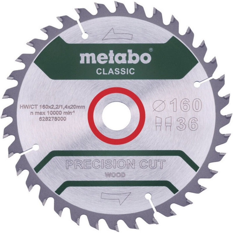 Metabo - Lame de scie circulaire bois de coupe de précision classique D165x1,8/1,2xalésage 20mm Z.42 wz hw/ct