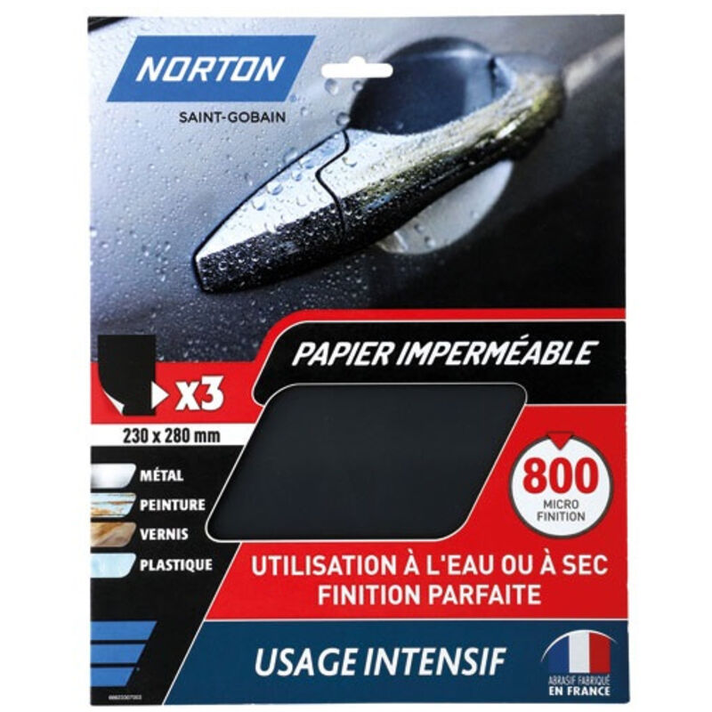 Hoja impermeable 230x280 grano 800 Norton intensivos x3 - Norton