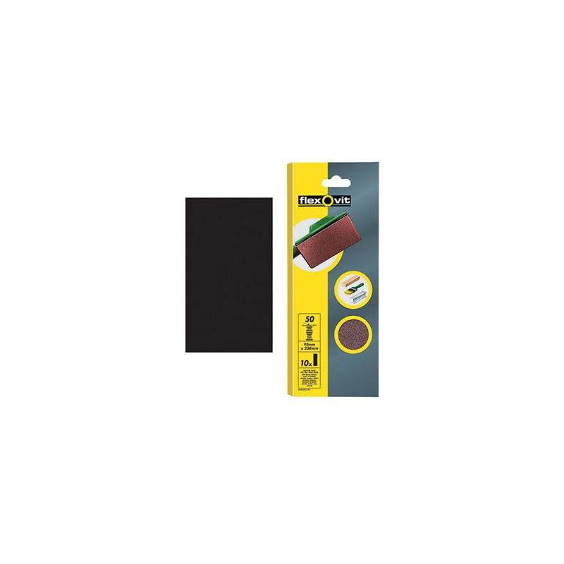 

Hoja Papel Lija Rectangular 10 Unidades Flexovit 93X230 Mm- Grano 80 / 8 Agujeros