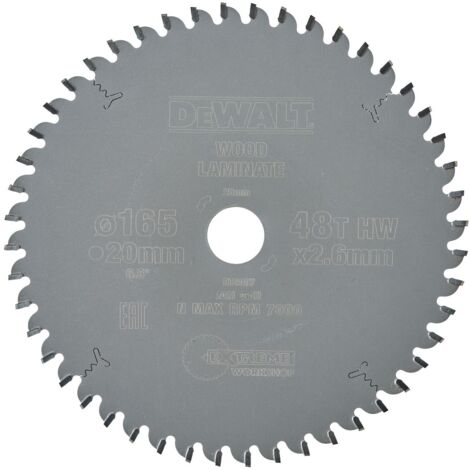 Hoja para sierra circular portátil de 165x20mm, 48D TCG -5° Dewalt DT4087-QZ
