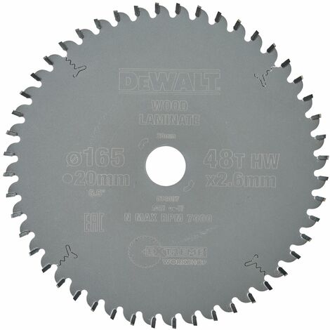 Hoja para sierra circular portátil de 165x20mm, 48D TCG -5° Dewalt DT4087-QZ