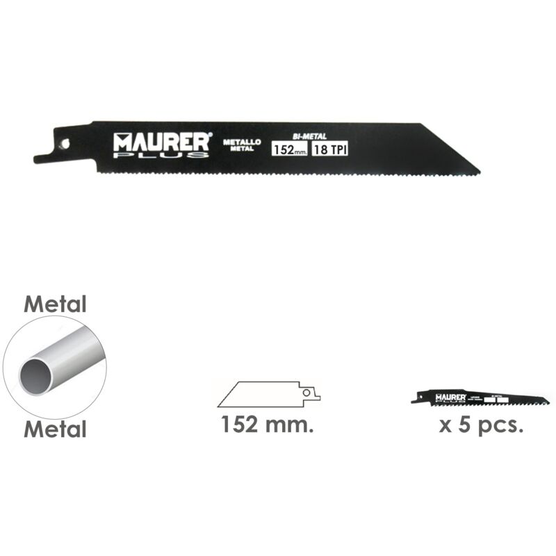 

Hoja para sierra sable metal 152 mm. - 18 tpi tipo bosch (5 piezas)
