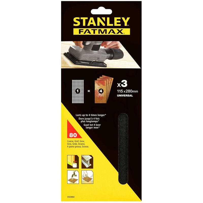 Stanley - Hojas de lija x3 115x280mm grano 80 para multilijadoras STA39002-XJ