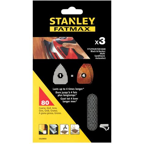 Hojas de lija x3 115x44mm grano 80 para multilijadoras Stanley STA39092-XJ