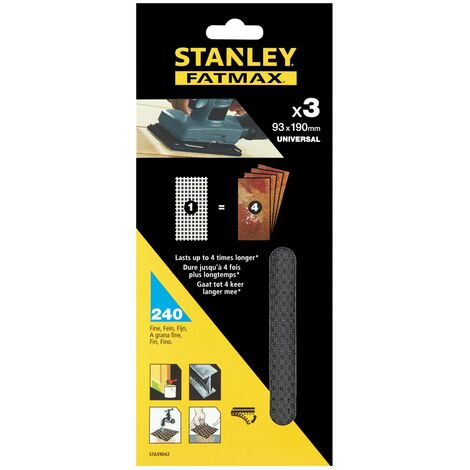 Hojas de lija x3 93x190mm grano 240 para multilijadoras Stanley STA39042-XJ