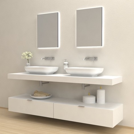 Accessori Bagno In Legno Bianco.Hola Mobile Completo Arredo Bagno Bianco Frassinato 200 Cm