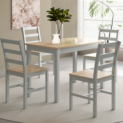 Holcombe 4 seater wooden dining set grey with natural top