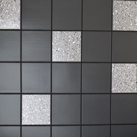 Holden Decor Black Grey Glitter Effect Granite Silver Tile on a Roll Wallpaper