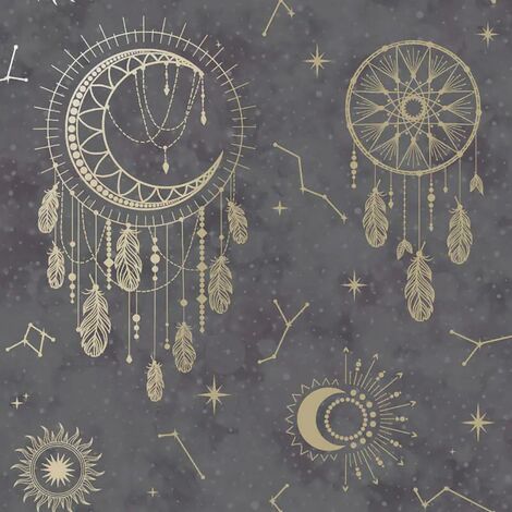 Holden Decor Dreamcatcher Black Gold Wallpaper Stars Constellation Metallic