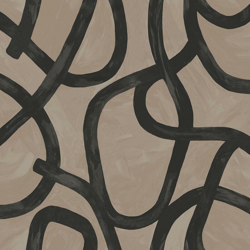 Holden Decor - Linear Swirl Taupe Black Wallpaper Modern Contemporary Feature Wall