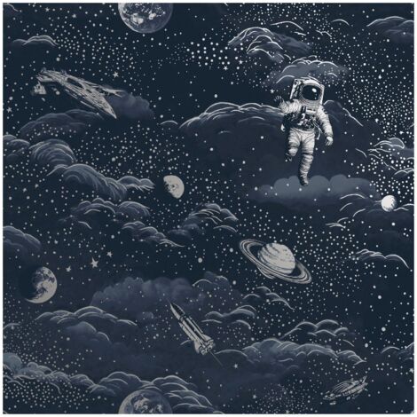 Holden Decor Lost In Space Blue Silver Wallpaper Washable Kids Room Toy Room