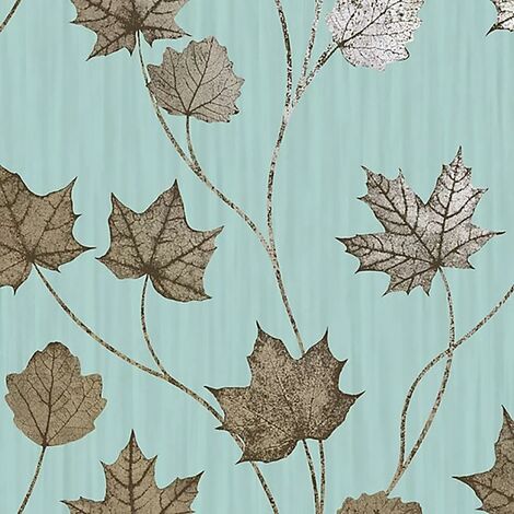 Holden Decor Maple Teal Wallpaper Metallic Gold Leaves Modern Paste The Wall