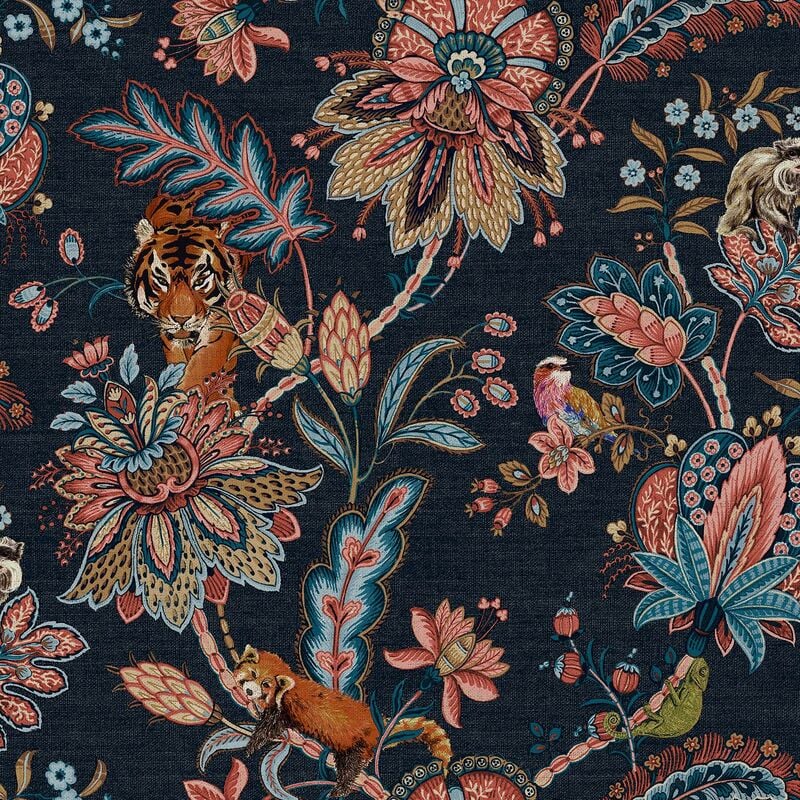 Holden Decor - Navy Animal Jacobean Floral Jungle Monkeys Tigers Colourful Modern