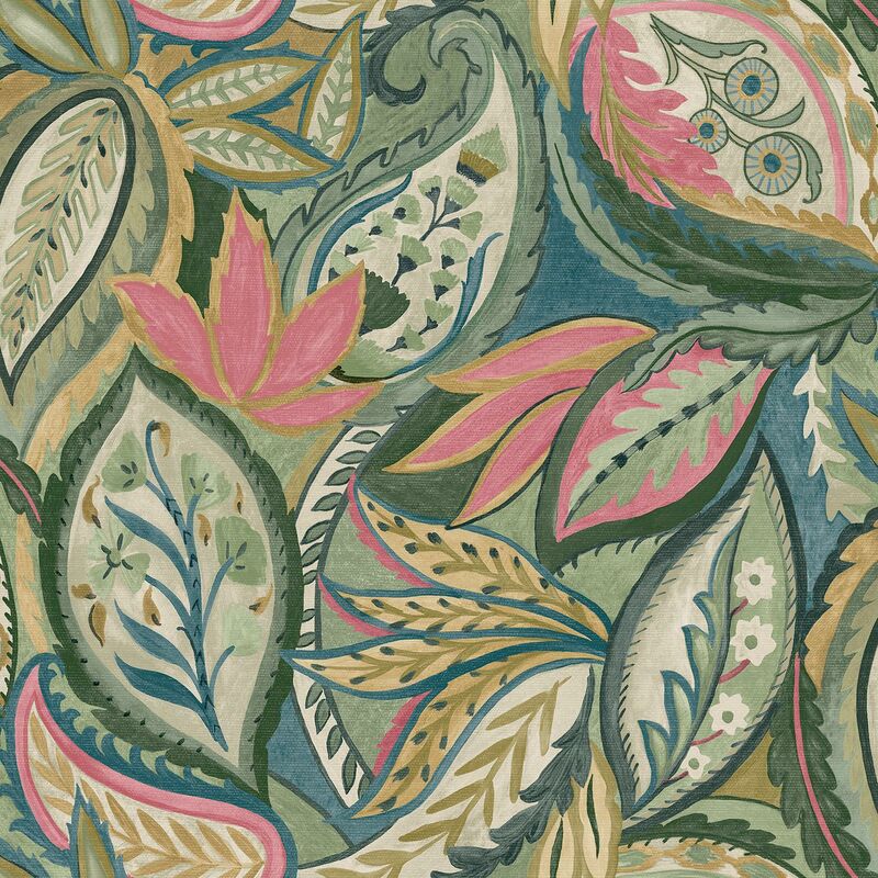 Holden Decor - Paisley Leaves Pink Wallpaper Floral Leaf Green Modern Feature Wall