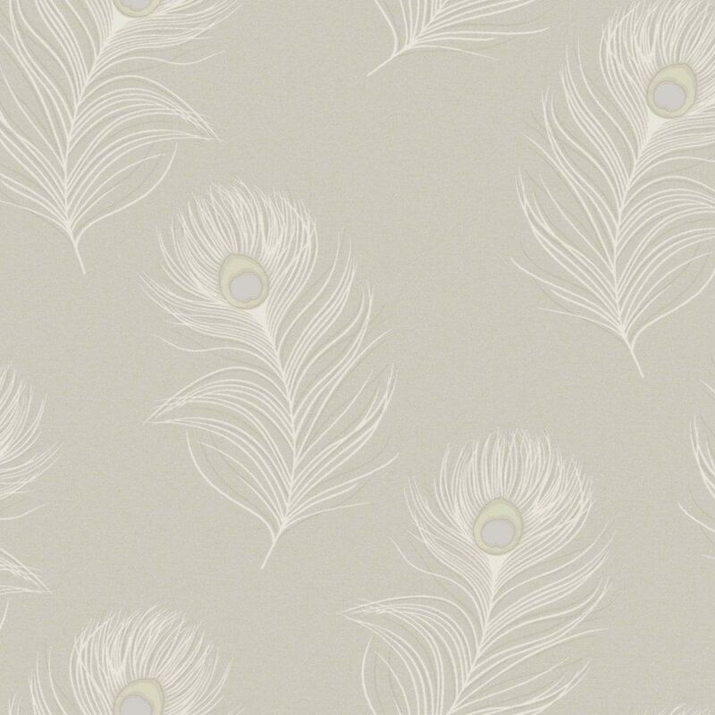 Holden Decor - Pavona Taupe Wallpaper Peacock Feather Textured Italian Vinyl