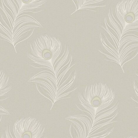 Holden Decor Pavona Taupe Wallpaper Peacock Feather Textured Italian Vinyl