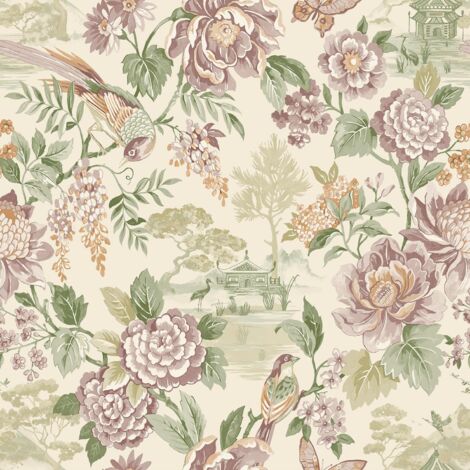 Holden Decor Scenic Bird Trail Green Cream Wallpaper Naturistic Feature Wall