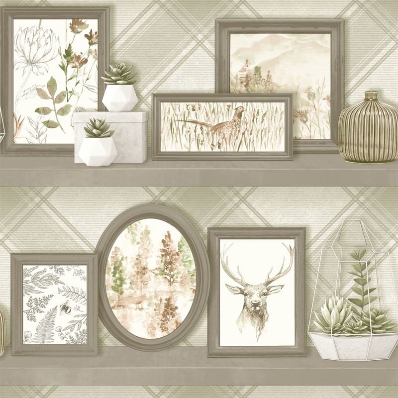 Stag Frames Wallpaper Animal Print Pheasant Floral Flowers Beige Grey Holden