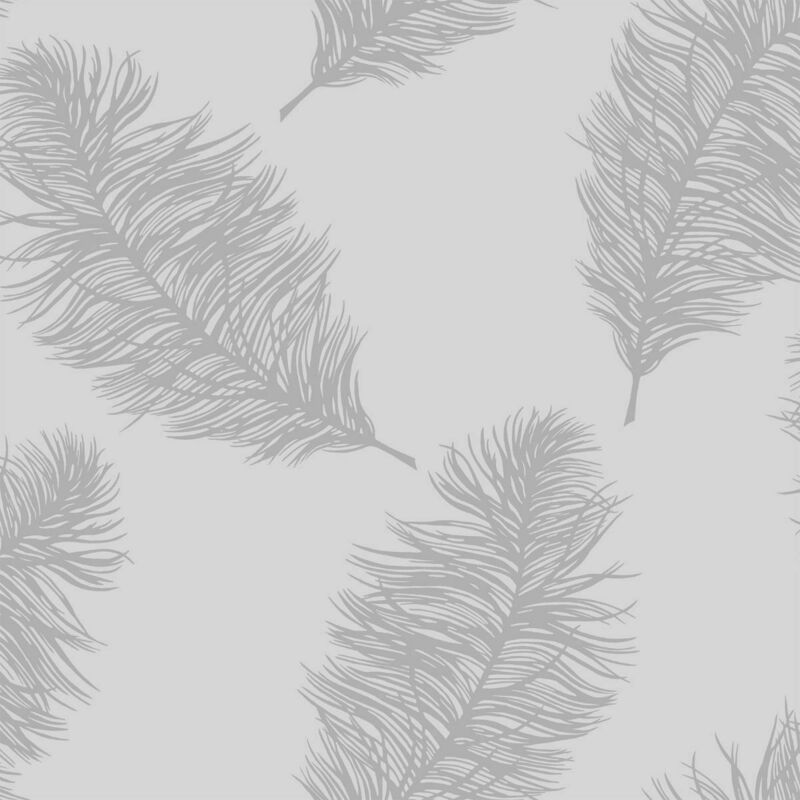 Holden Decor - Grey Silver Fawning Feather Metallic Shimmer Wallpaper 12626